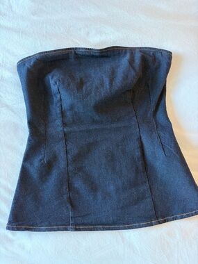 Fashion Nova Dark Blue Strapless Denim Corset Top